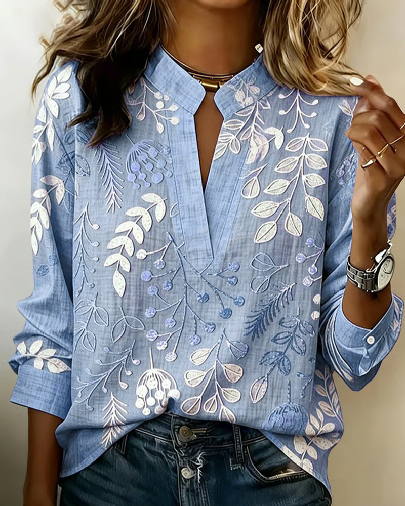 Blusa floral de tacto suave para mujer con escote en V