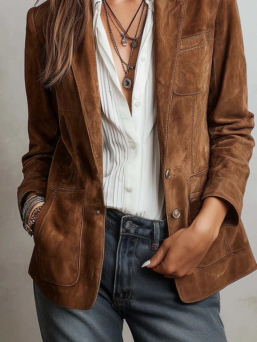 Rachel | Button-Down Suede Blazer for Women
