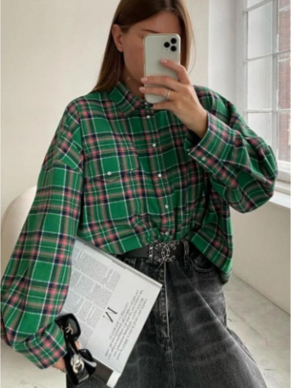 Charlotte – oversized dámská kostkovaná košile s knoflíky