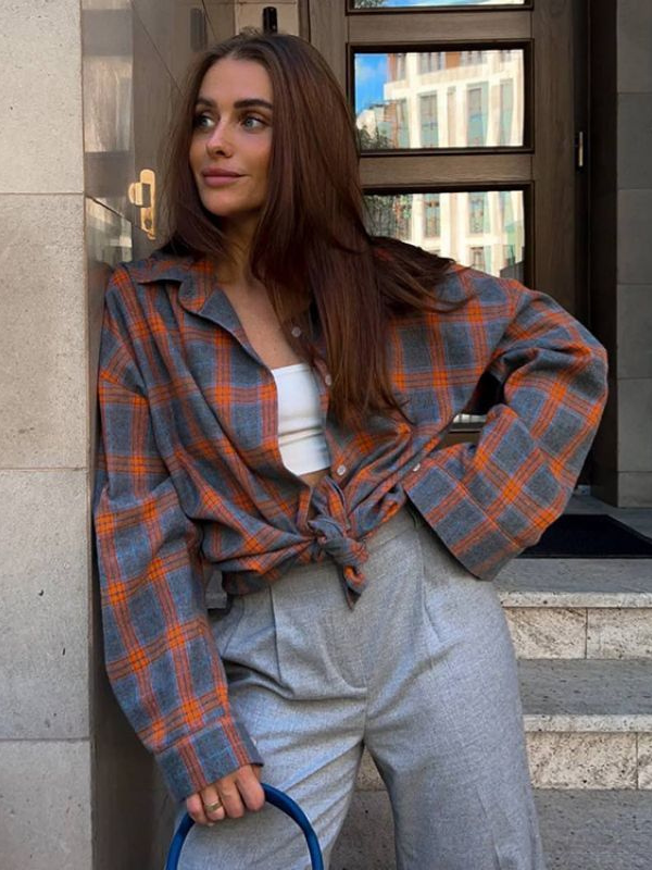 Charlotte – oversized dámská kostkovaná košile s knoflíky
