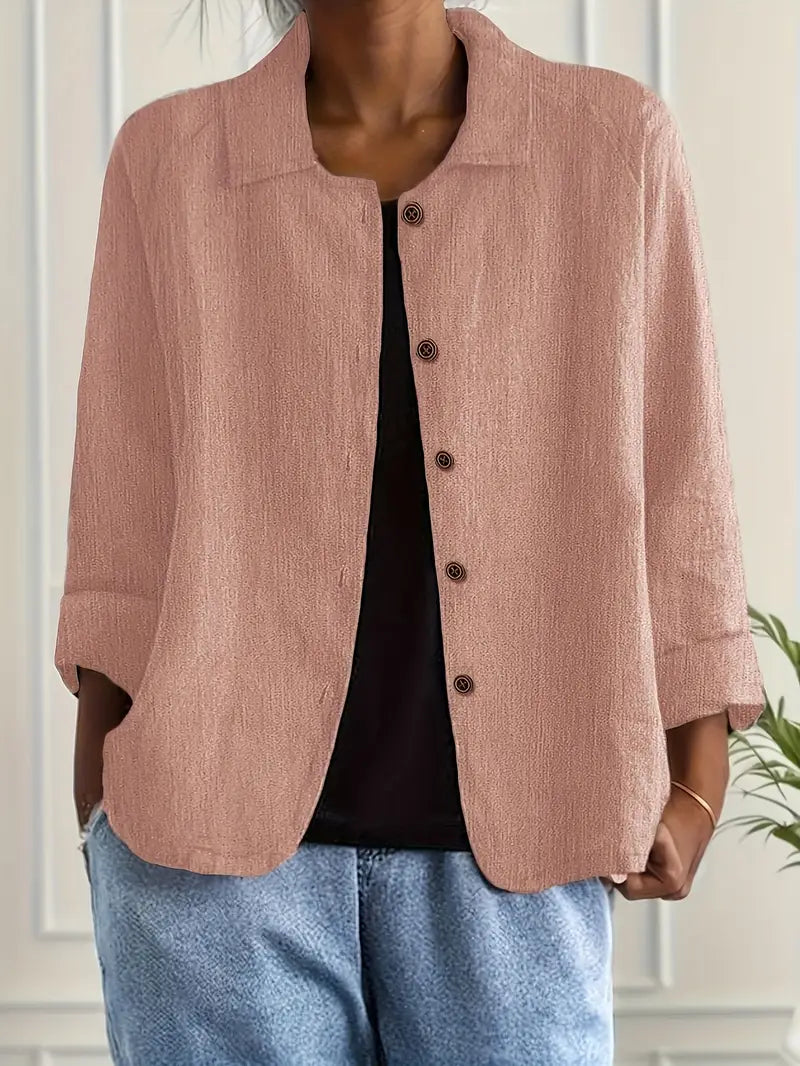 Women's linen-look button front overshirt in dusty pink