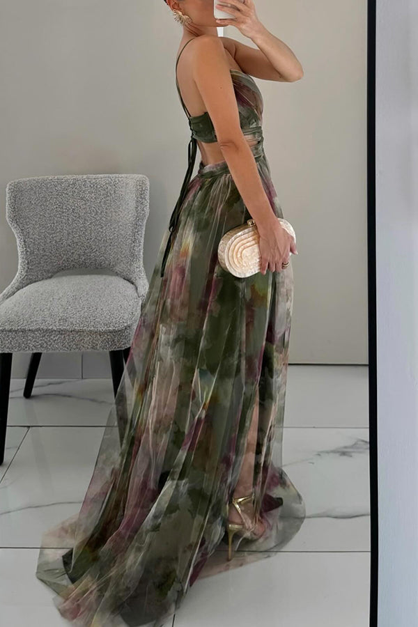 Nadia - Women's Multicolour V-Neck Slip Maxi Dress