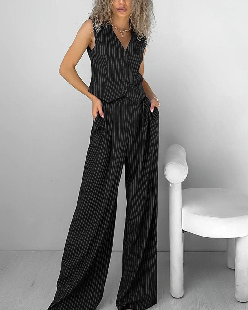 Grace - Women's Pinstriped Vest and Trousers Set
