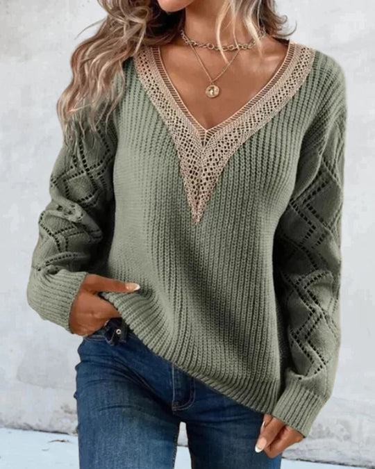 Eloise - Women's Knit V-Neck Sweater