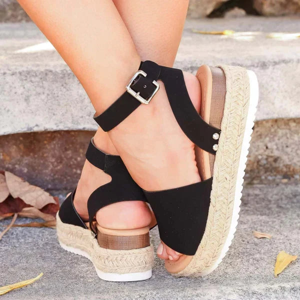 Women's Leather Platform Espadrille Sandals