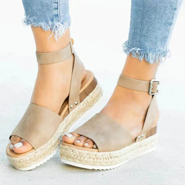 Women's Leather Platform Espadrille Sandals