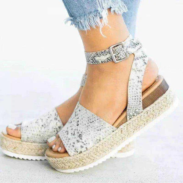 Women's Leather Platform Espadrille Sandals