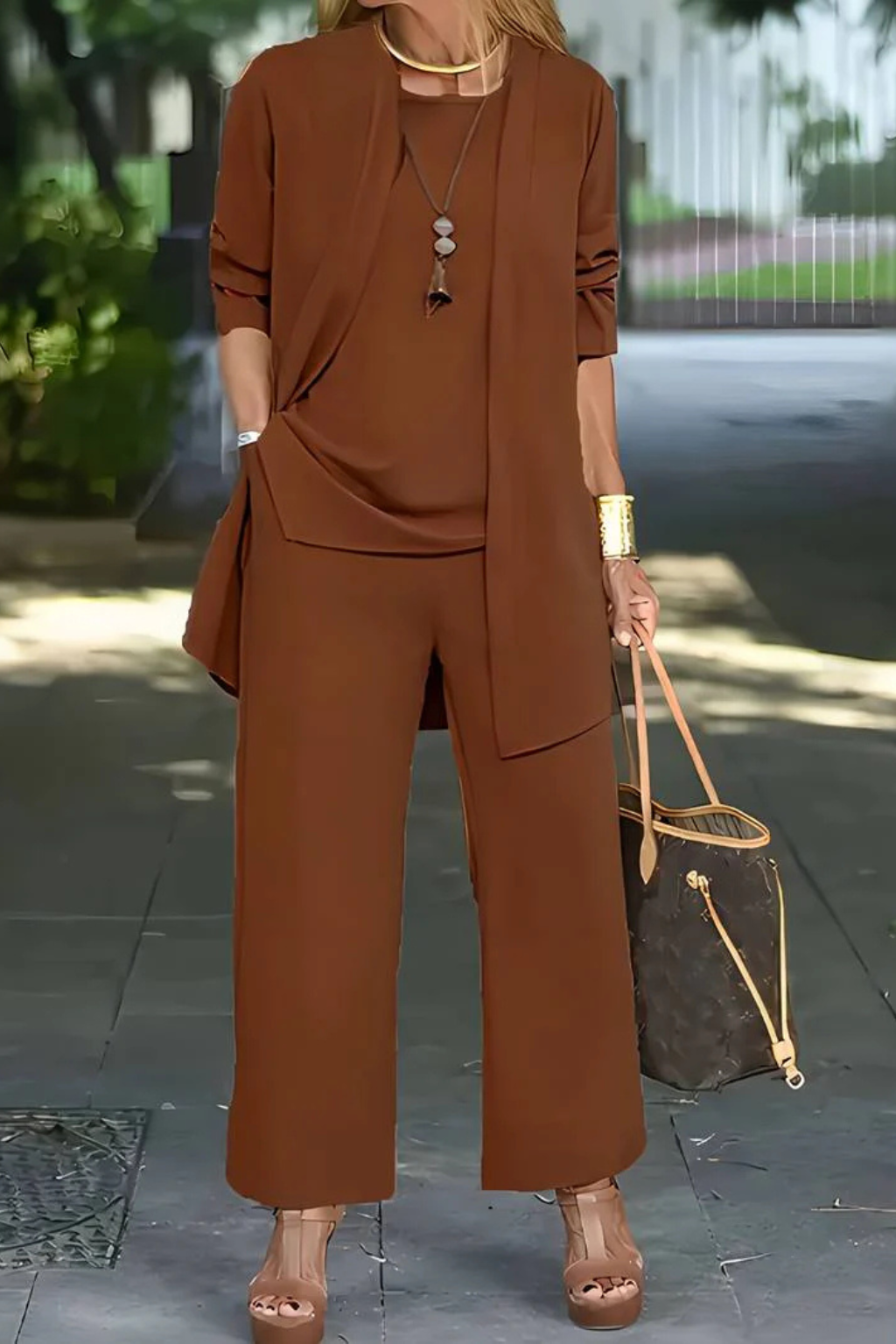 Conjunto clásico de tres piezas para mujer, de corte holgado, ideal para ocasiones especiales