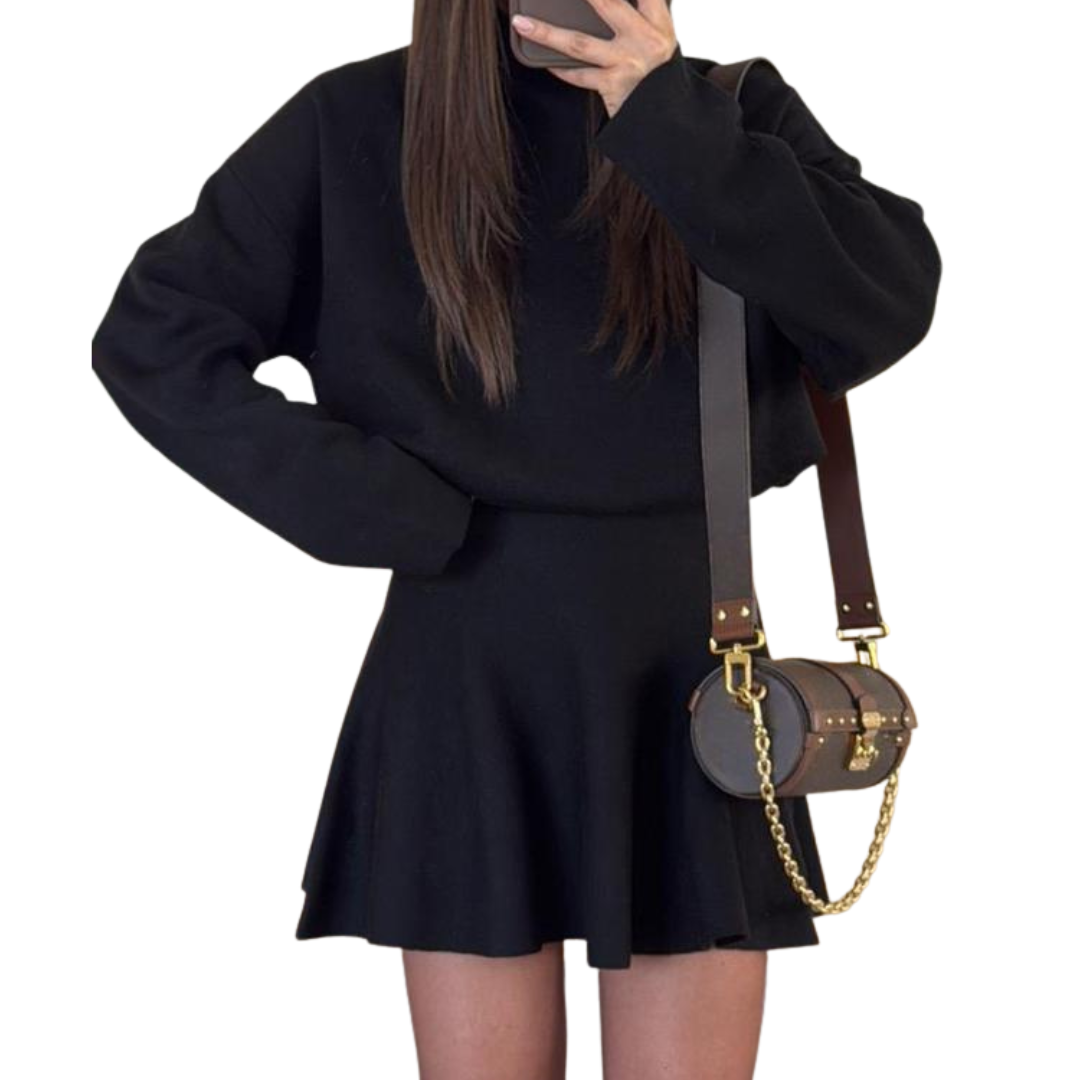Women's Knit Sweater Dress with Half High Neck
