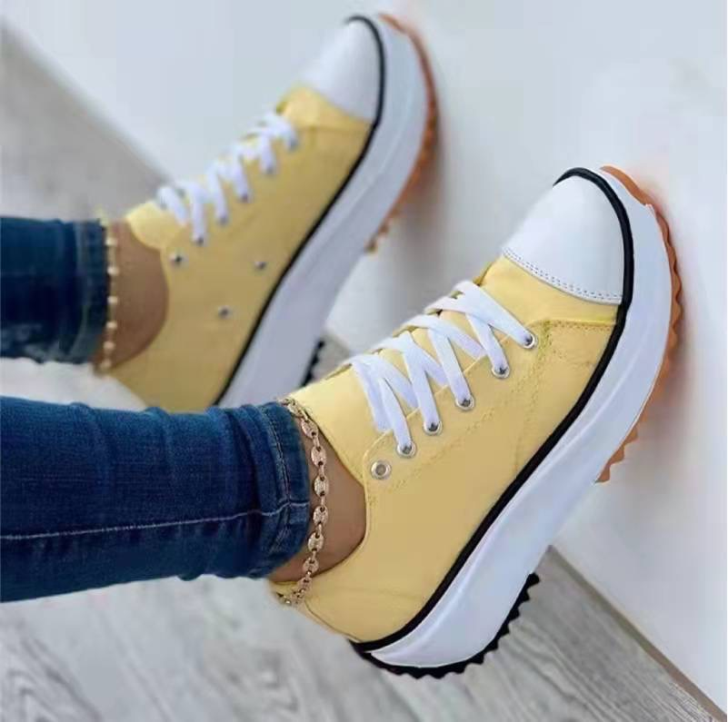 Casual Lace-Up Canvas Platform Sneakers Yellow