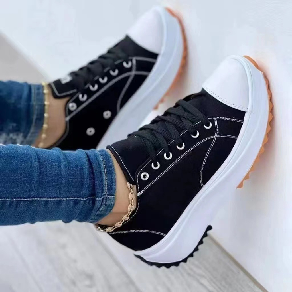 Casual Lace-Up Canvas Platform Sneakers Black