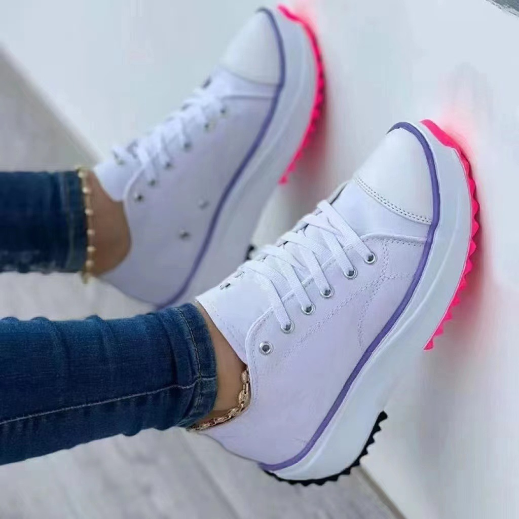 Casual Lace-Up Canvas Platform Sneakers White