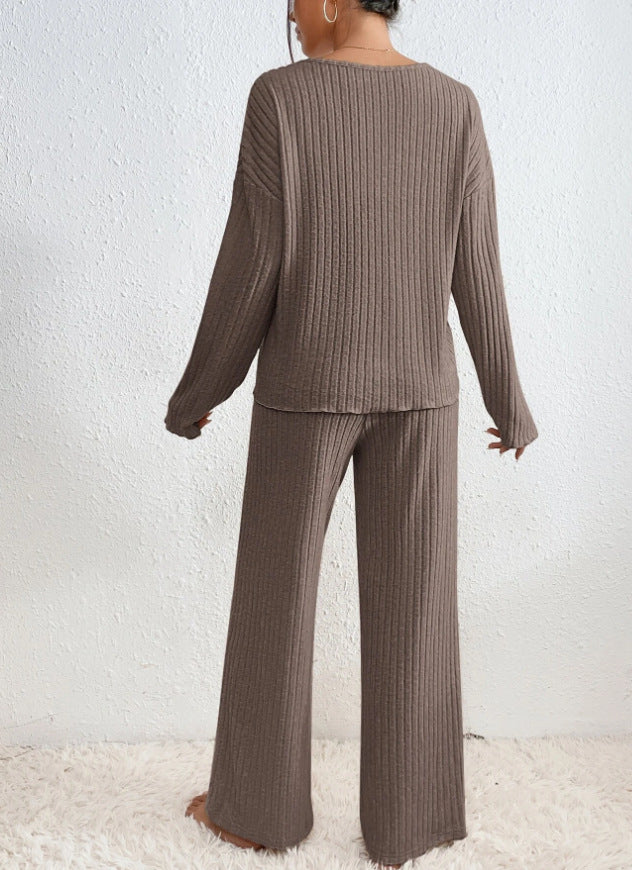 Stella - Women's V-Neck Ribbed Knit Lounge Set