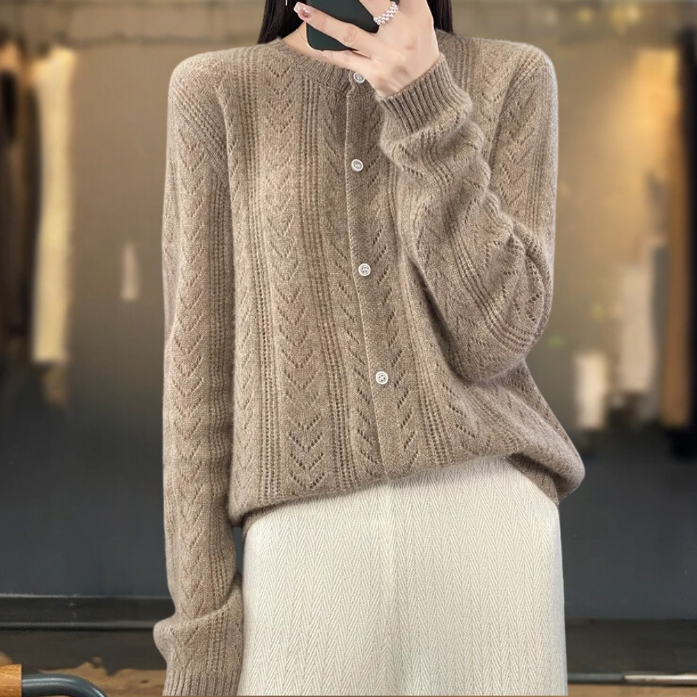 Seren - Women's Cable-Knit Button-Up Cardigan
