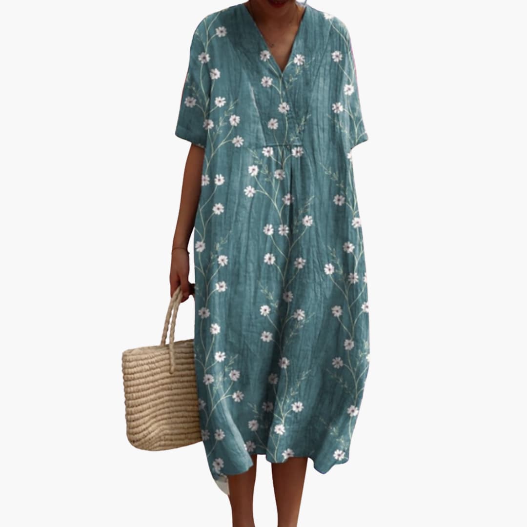 Women's Floral V Neck Relaxed Midi Dress for Everyday Wear