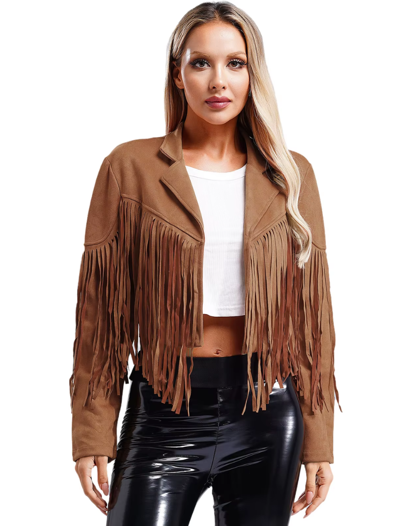 Jessie - Women's Brown Jacket with Fringes