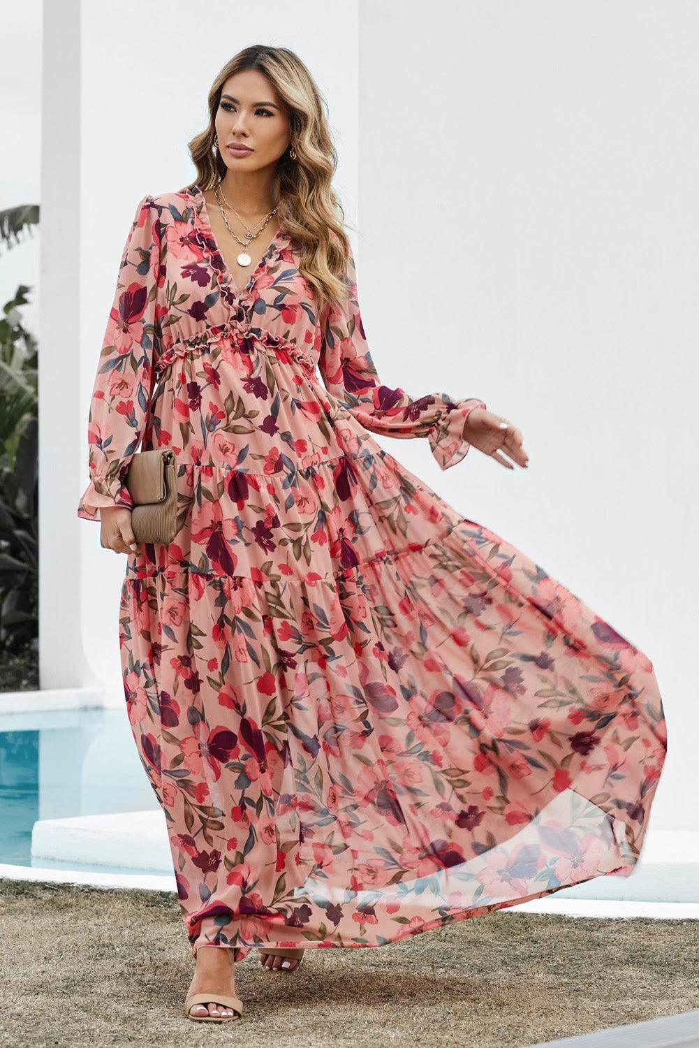 Aveline - Women's Wild Lotus Ruffle Tiered Maxi Dress - photo 3