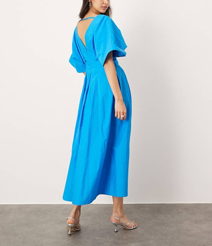 April - Women's Pleated Wide Puff Sleeve Midi Dress - photo 3