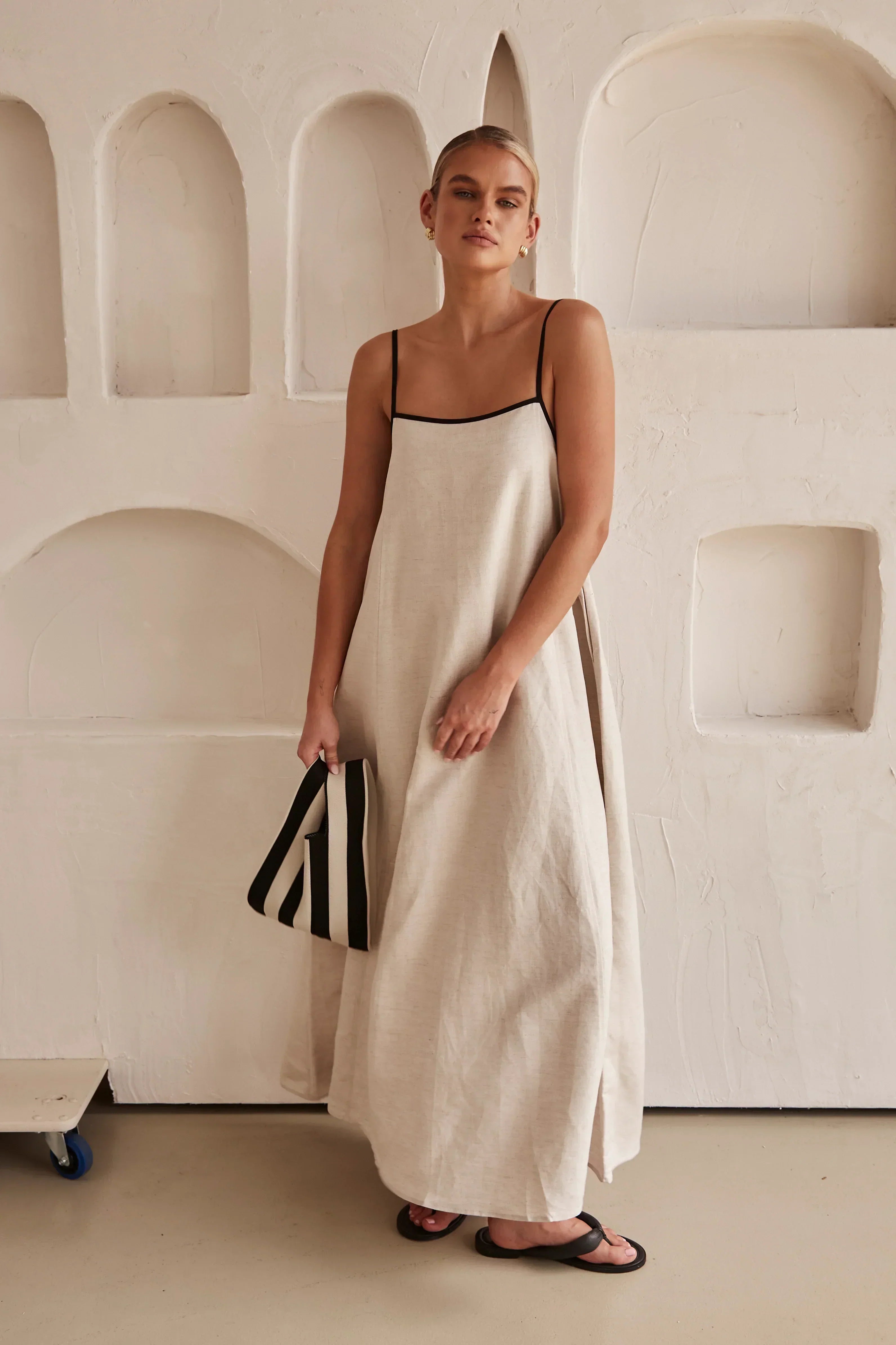 Floriana - Women's Beige Cotton Maxi Dress Comfortable and Timeless