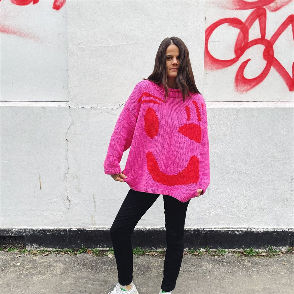 Davina - Women's Smiley Face Knitted Sweater
