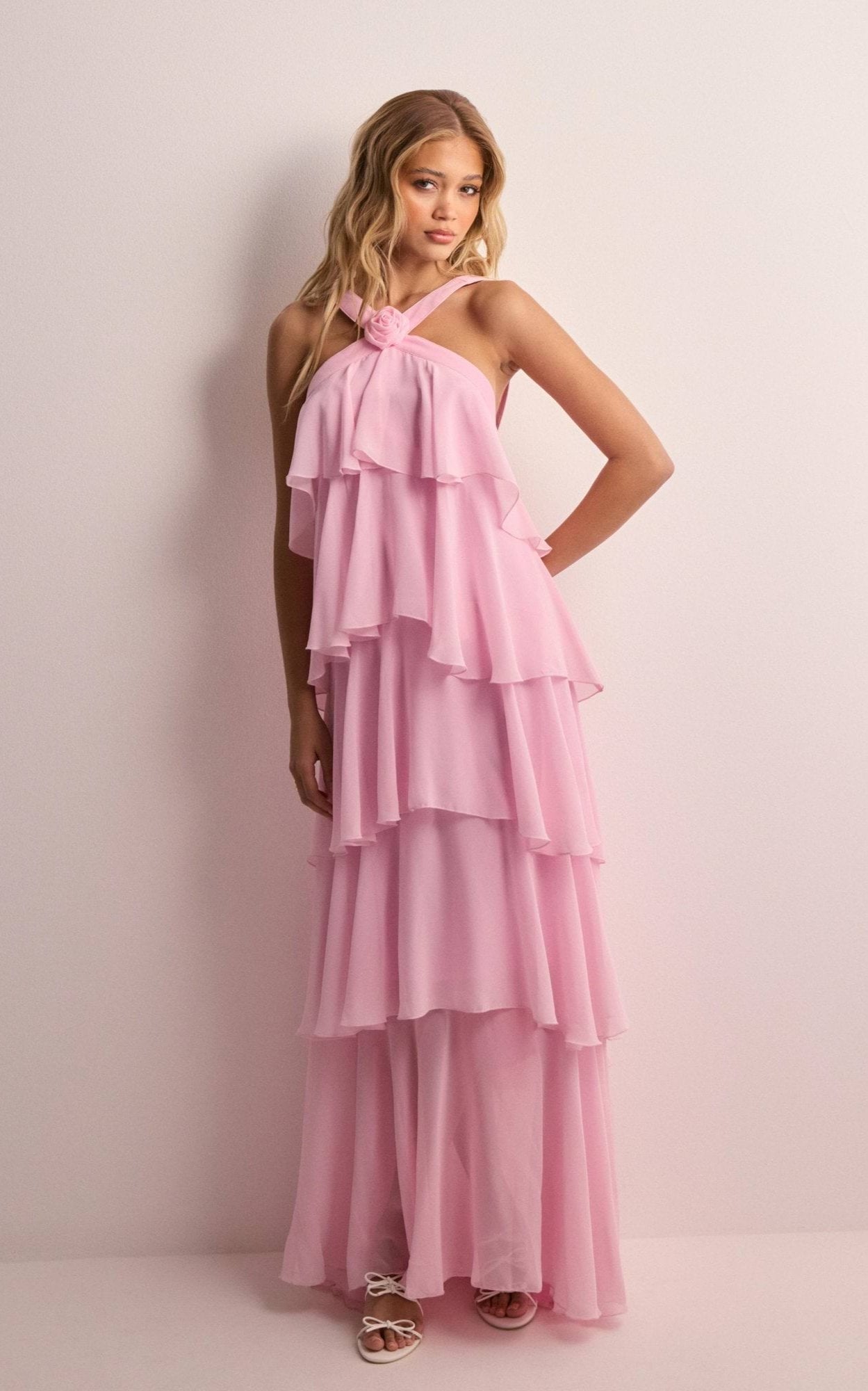 Marigold - Women's Halterneck Layered Ruffle Maxi Dress - photo 1