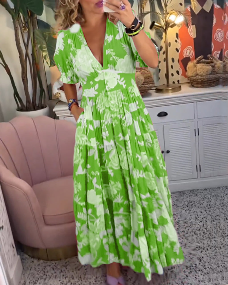 Eleanor - Women's Floral A-Line Dress with Puff Sleeves