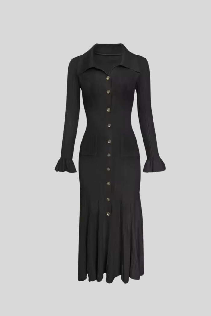 Leilani - Women's Knit Maxi Dress with Gold Button Detailing