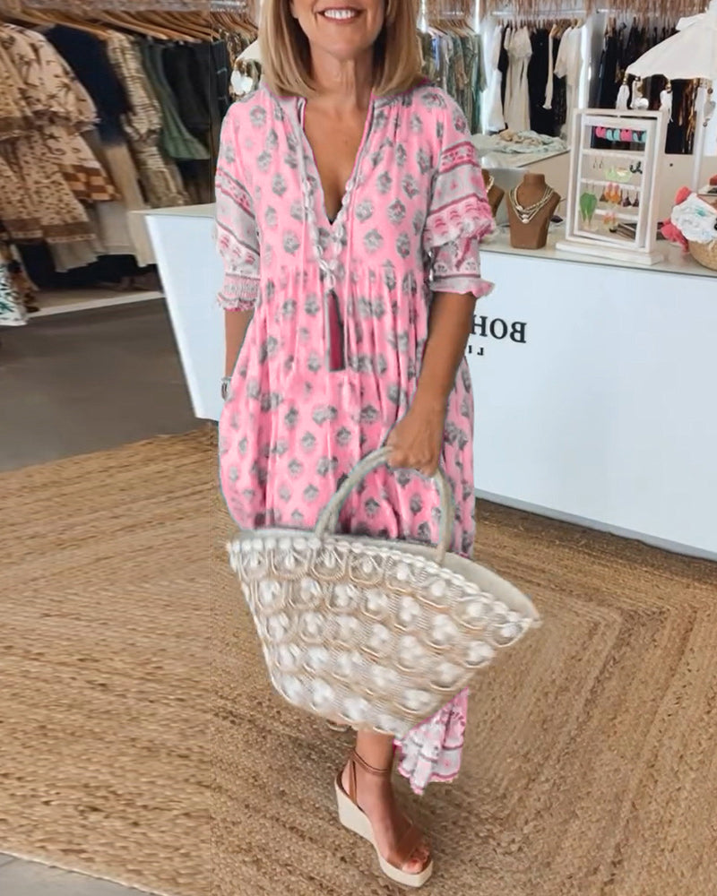 Emma - Women's Printed V-Neck Half-Sleeve Dress - photo 10