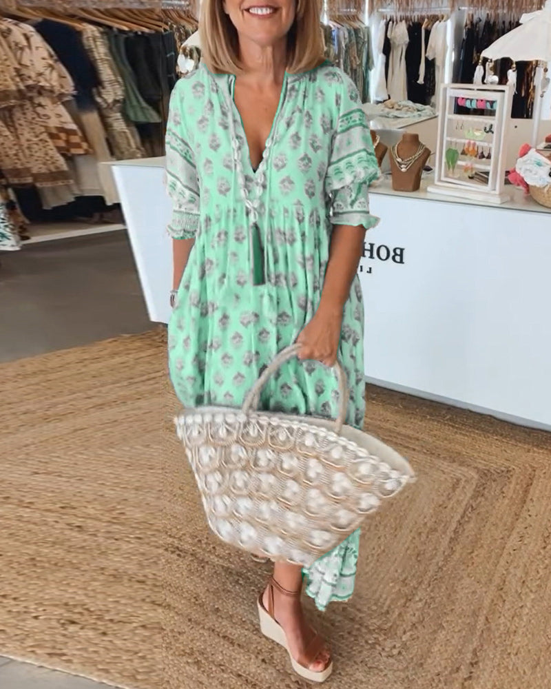 Emma - Women's Printed V-Neck Half-Sleeve Dress - photo 6