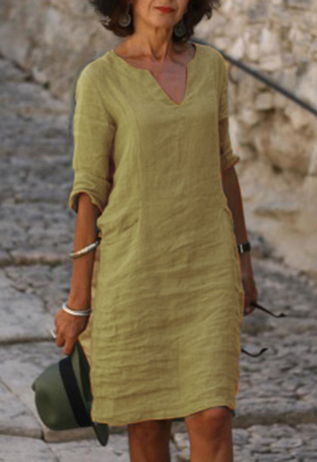 Women's Shift Dress with Split Neckline