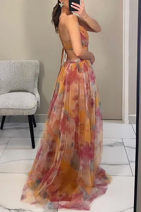 Nadia - Women's Multicolour V-Neck Slip Maxi Dress