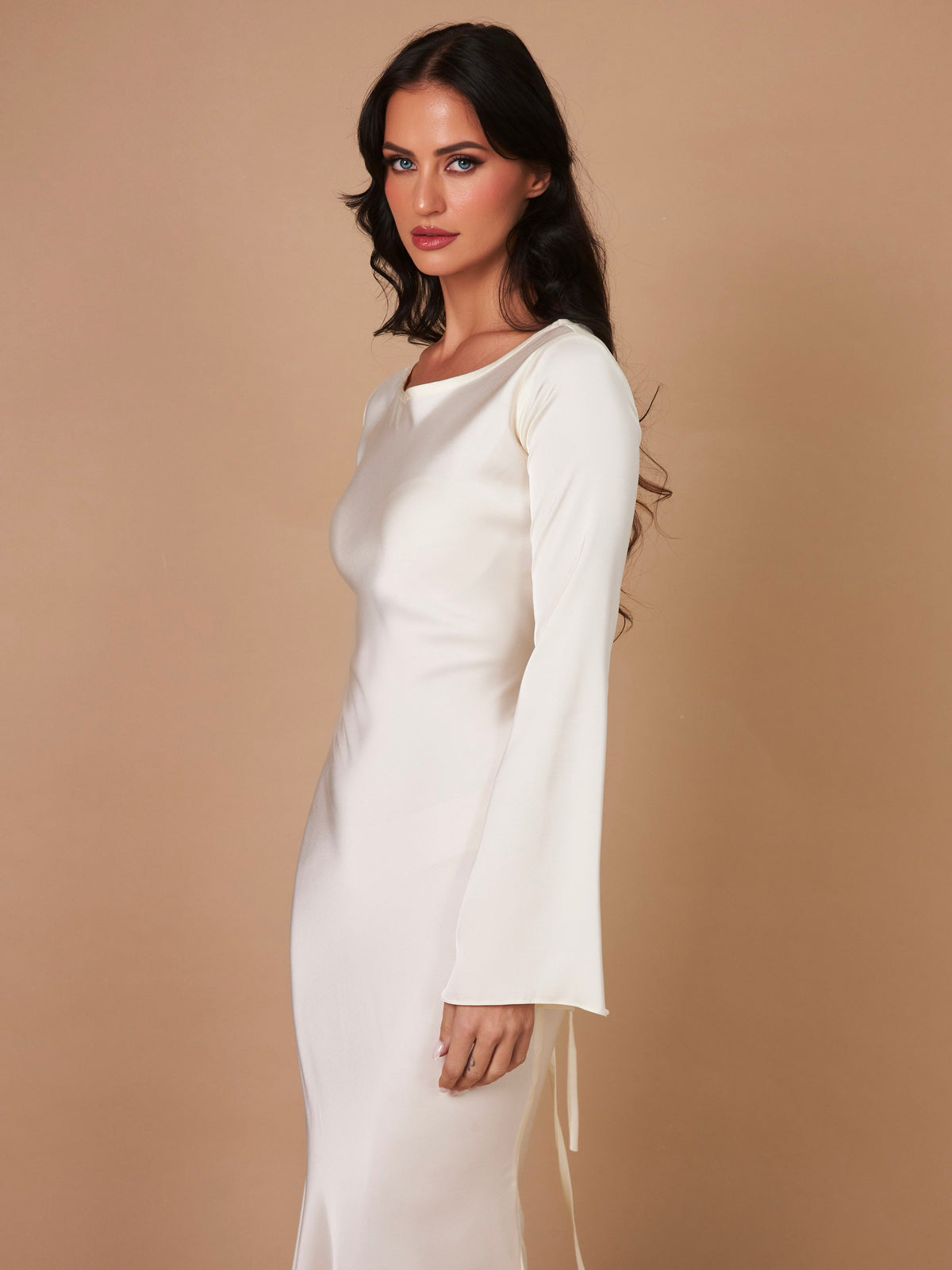 Women's Satin Bodycon Maxi Dress Cowl Neck
