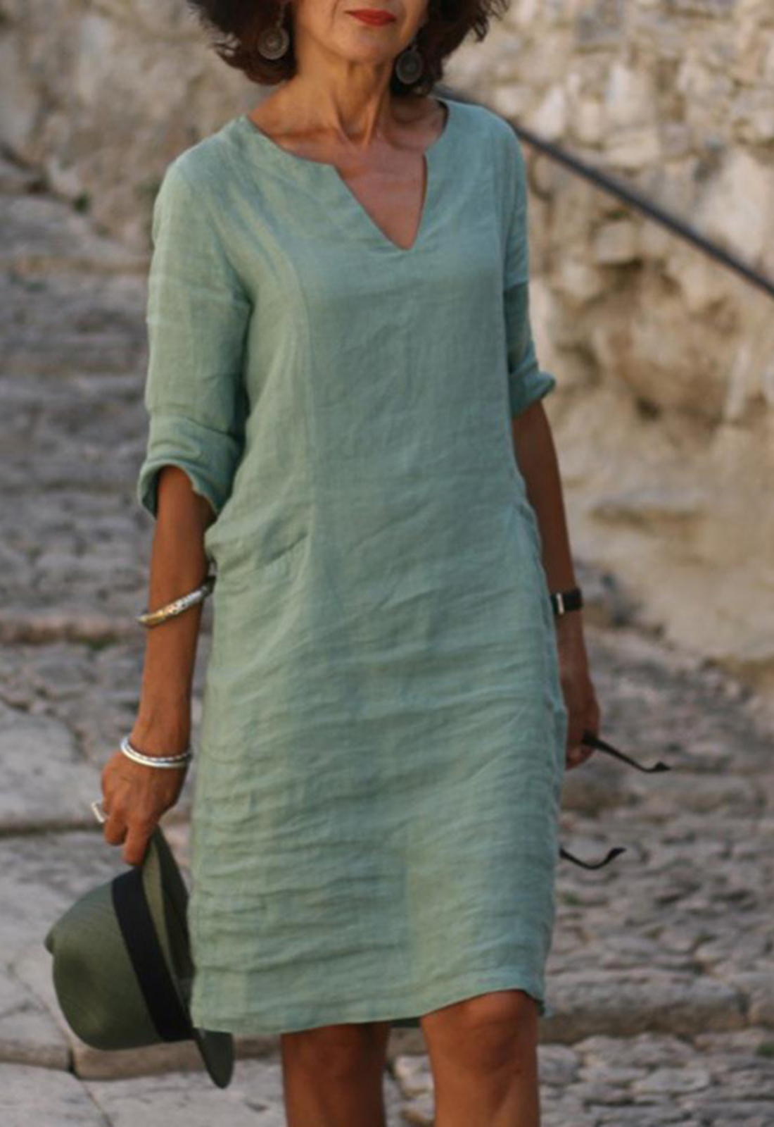 Women's Shift Dress with Split Neckline