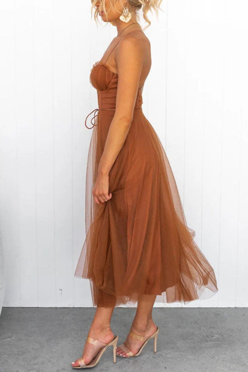 Dámské tylové midi šaty volného střihu pro každodenní nošení