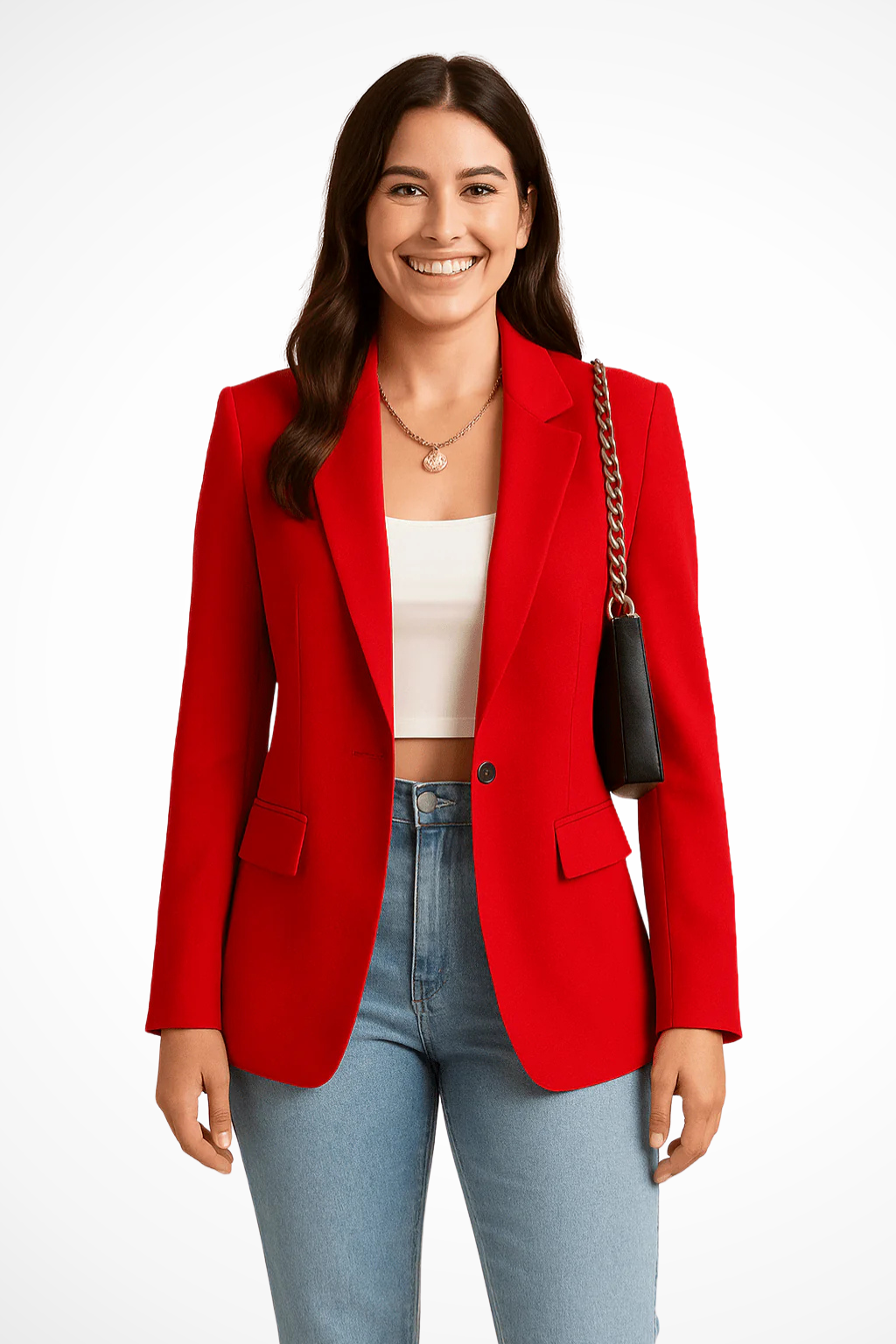Women's tailored one-button blazer in red