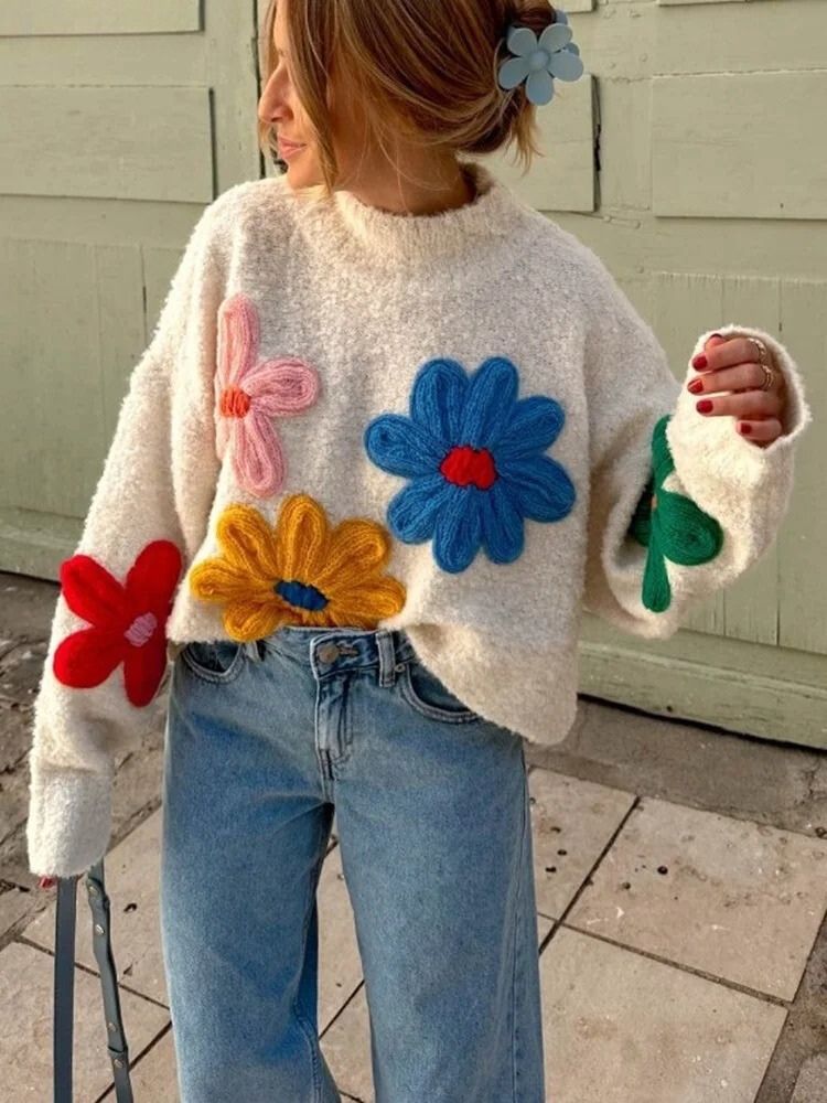 Paula - Women's Floral Knit Sweater