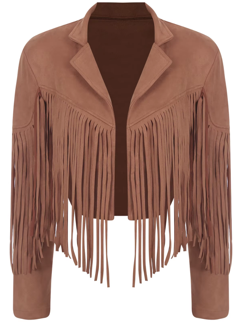 Jessie - Women's Brown Jacket with Fringes