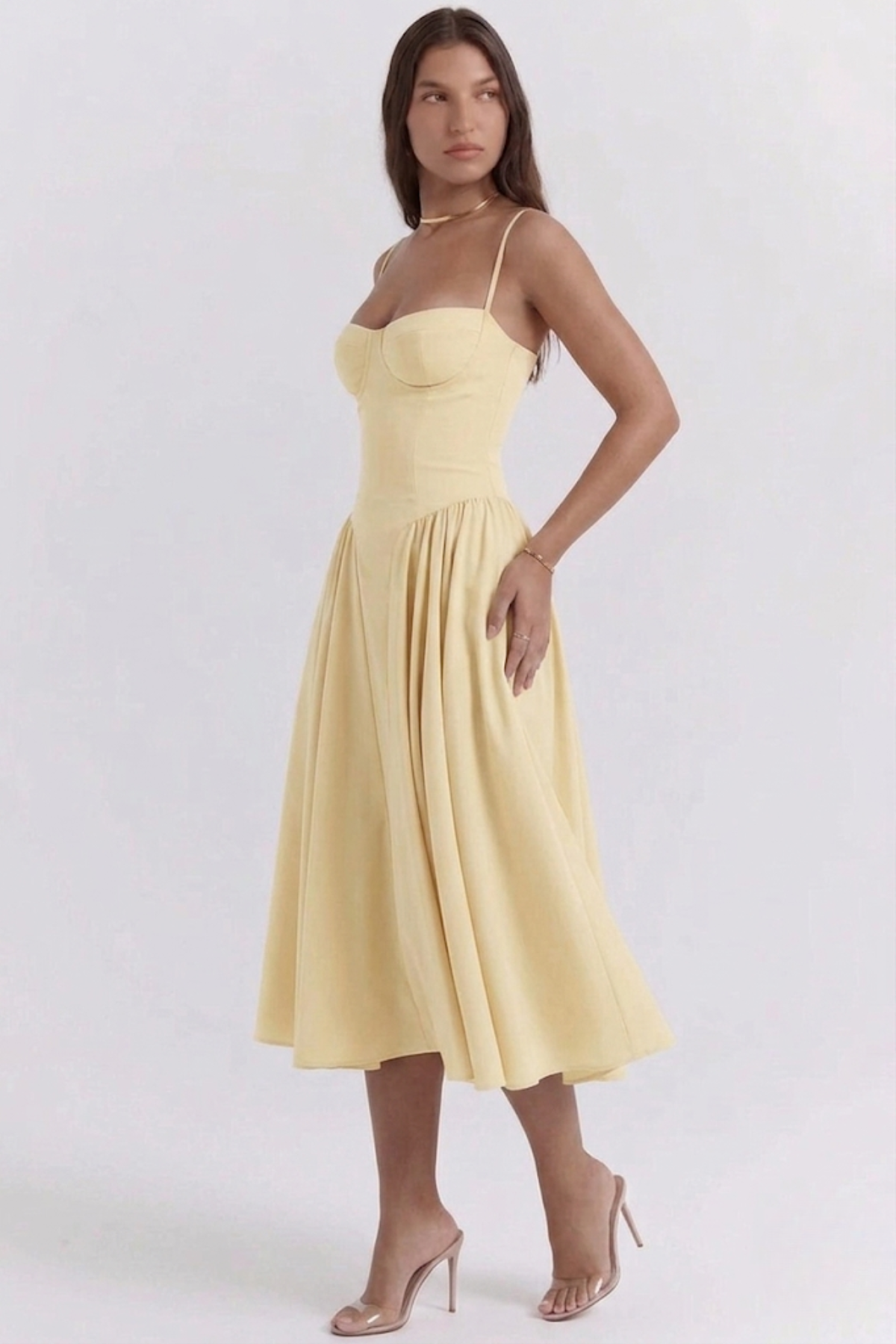 Women's Bustier Midi Dress with Flared Skirt