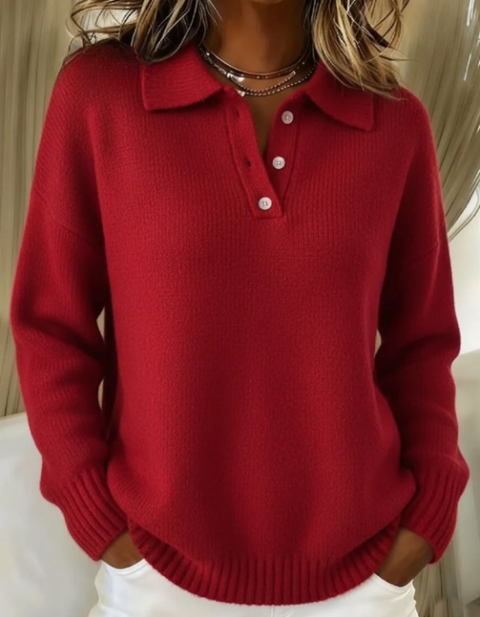 Women's Polo Collar Sweater in Fine Knit