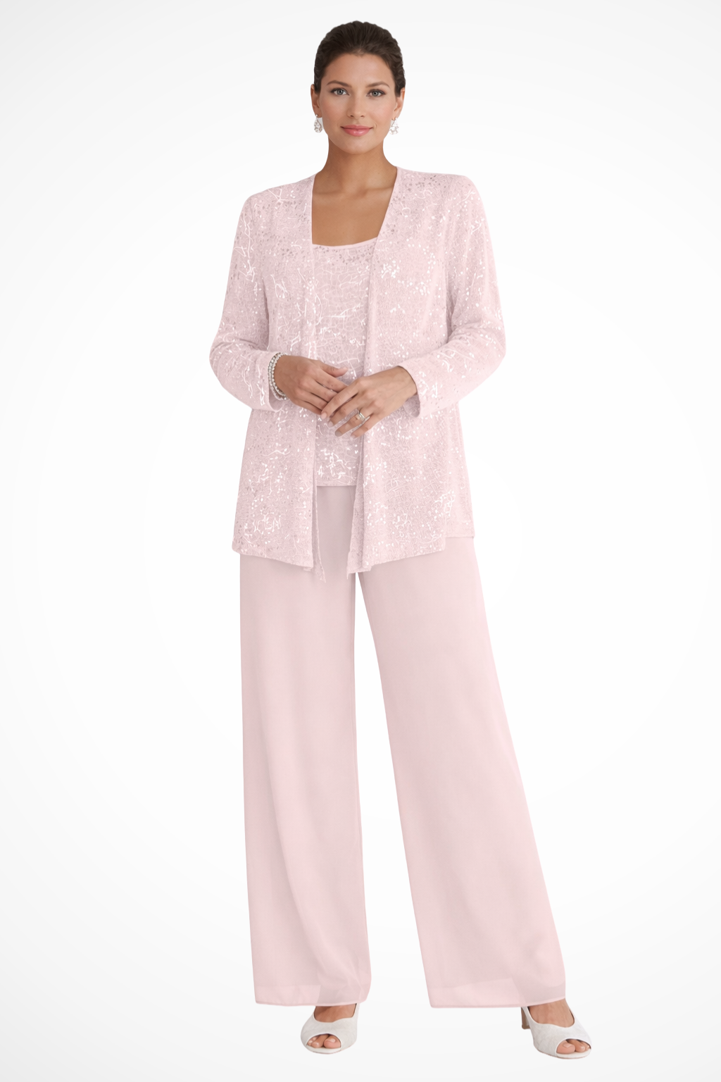 Women's Three-Piece Evening Set with Wide-Leg Pants
