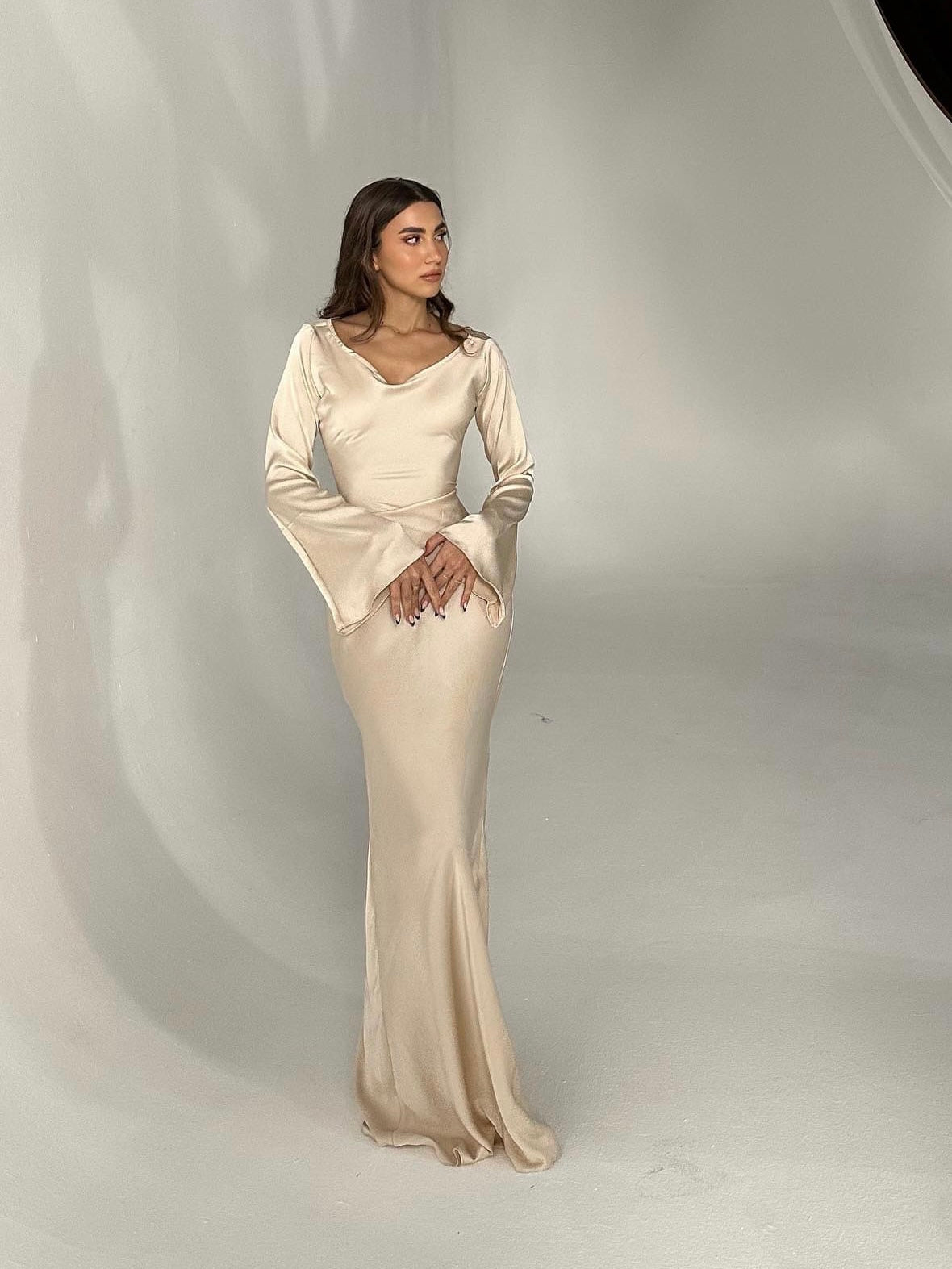 Women's Satin Bodycon Maxi Dress Cowl Neck