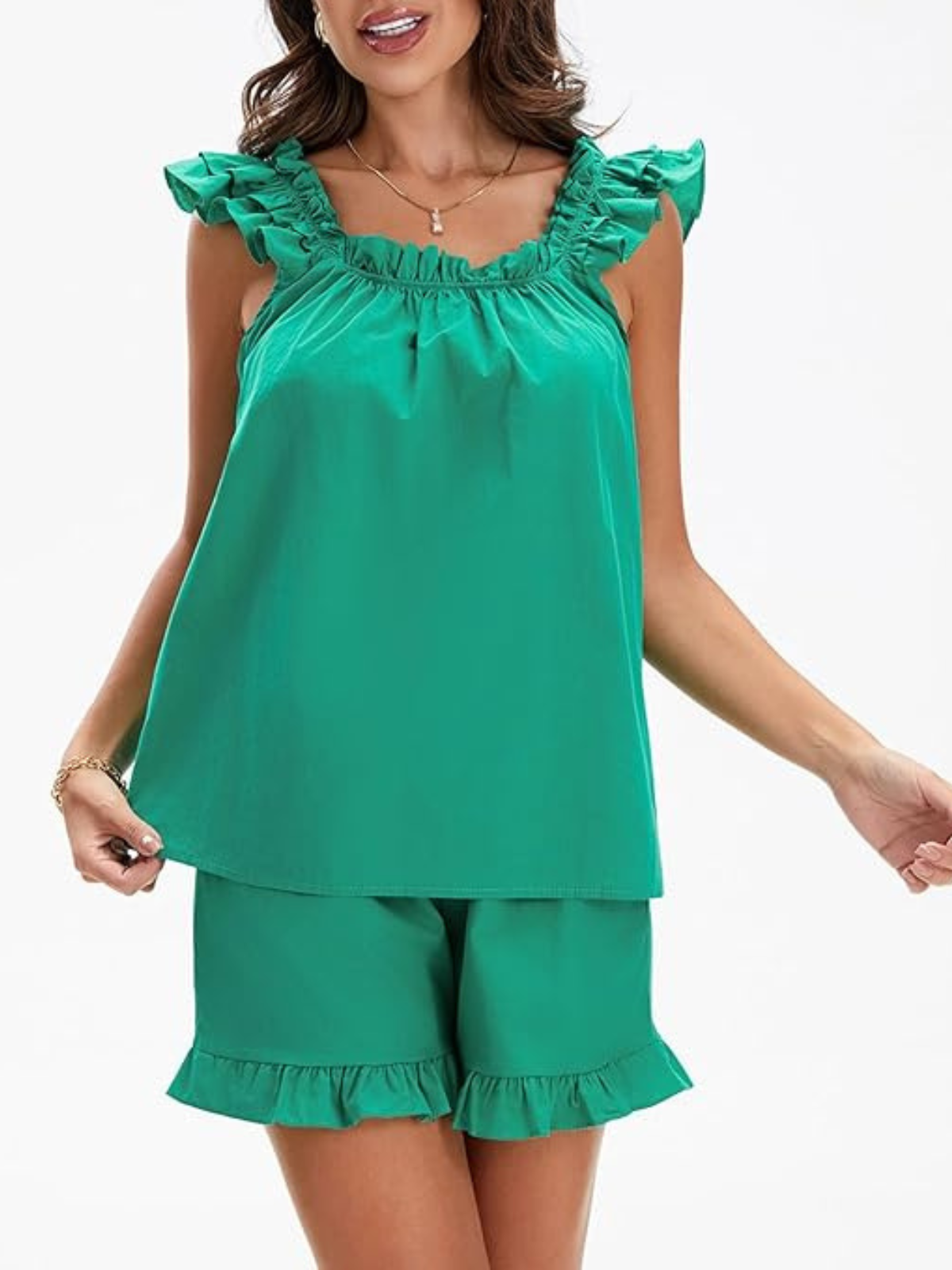 Mirabel - Women's Ruffled Sleeveless Top and Shorts Set Summer Breeze Cotton Blend