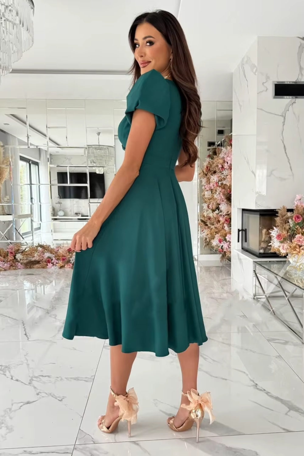 Anika - Women's V-Neck Midi Dress for Weddings and Special Occasions