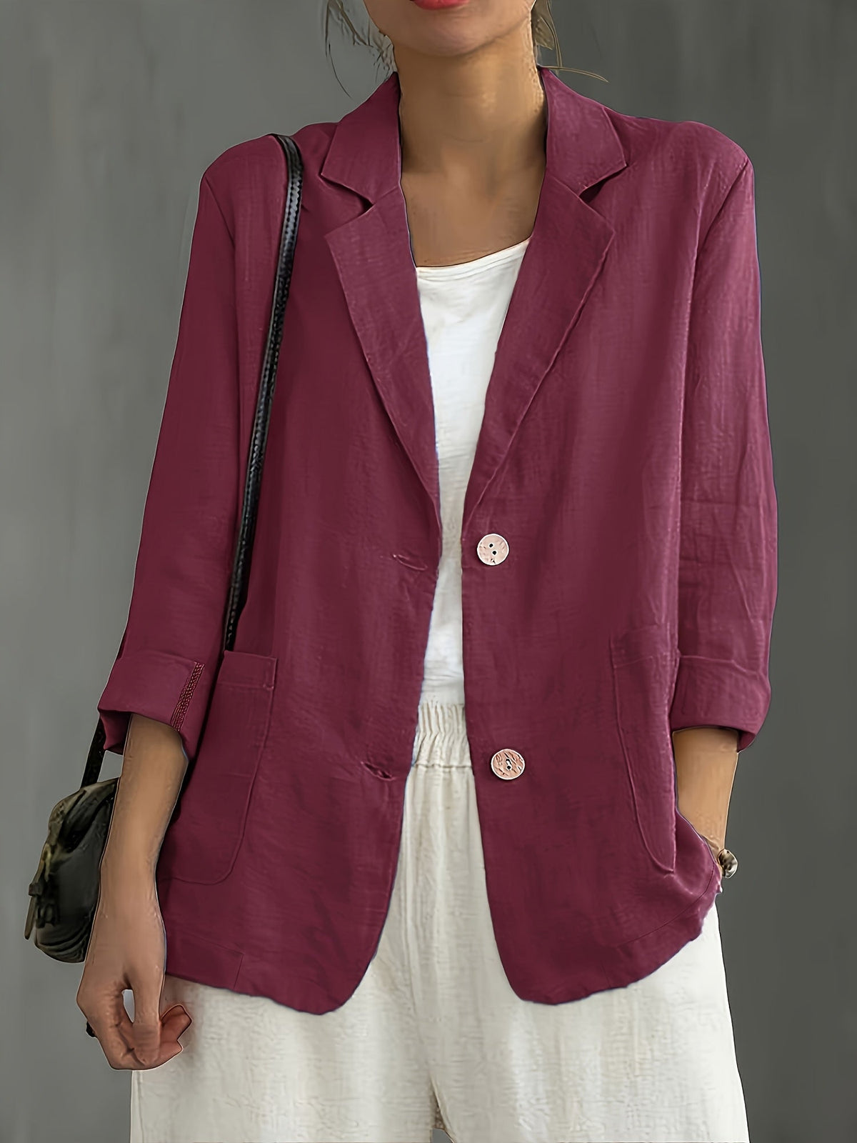 Women's Two-Button Blazer with Roll-Up Sleeves