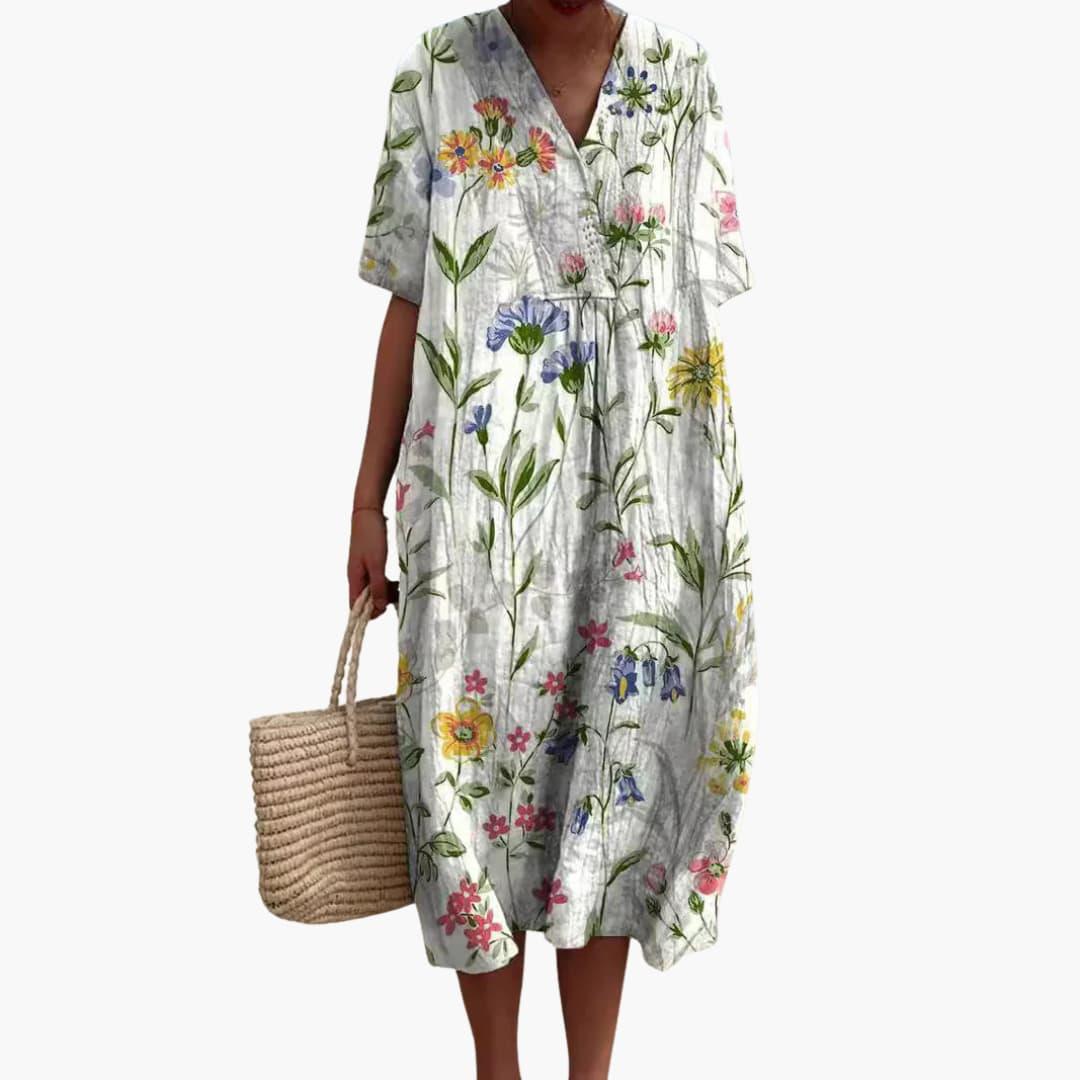 Women's Floral V Neck Relaxed Midi Dress for Everyday Wear