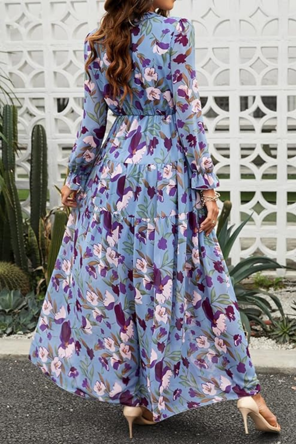 Aveline - Women's Wild Lotus Ruffle Tiered Maxi Dress