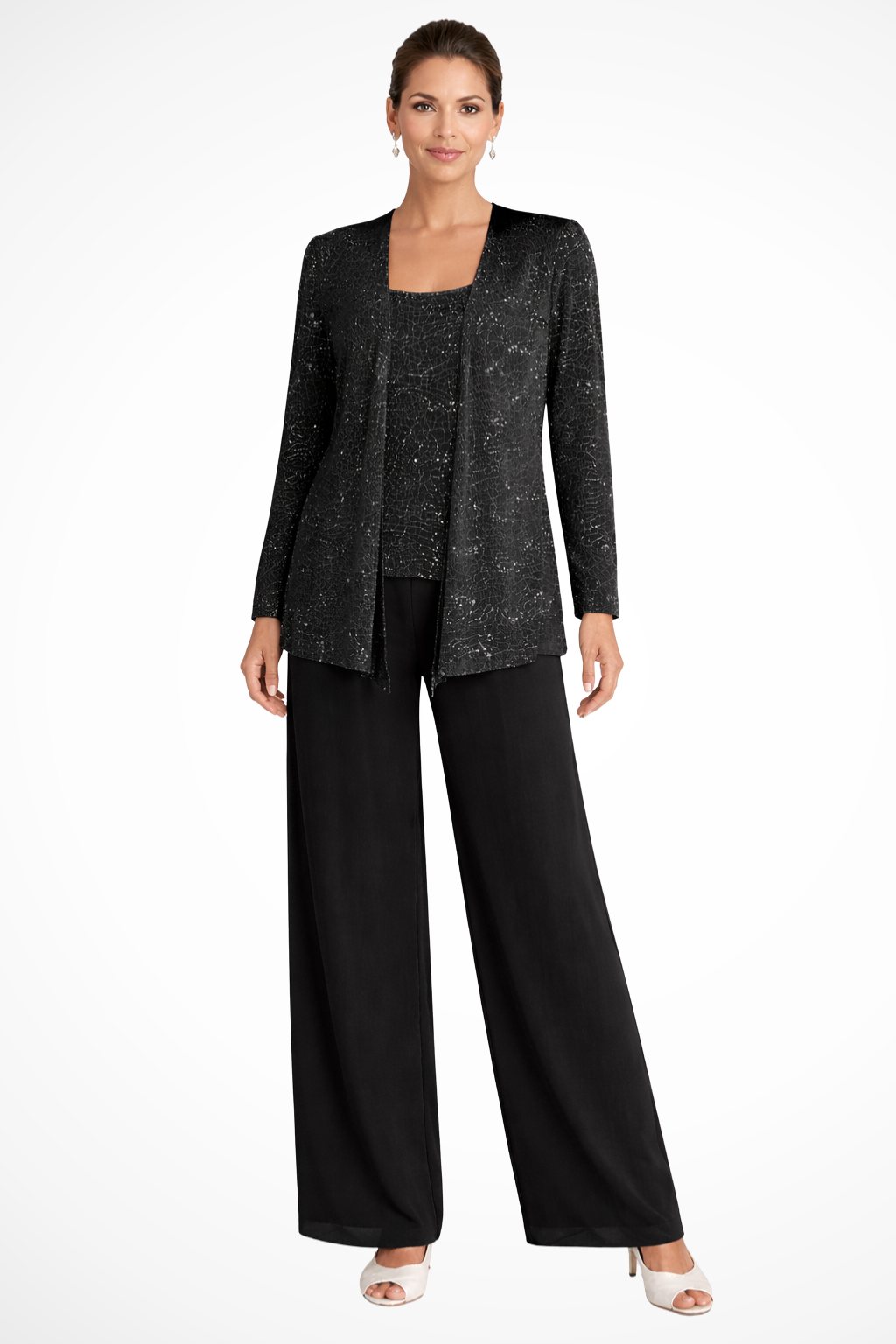 Women's Three-Piece Evening Set with Wide-Leg Pants