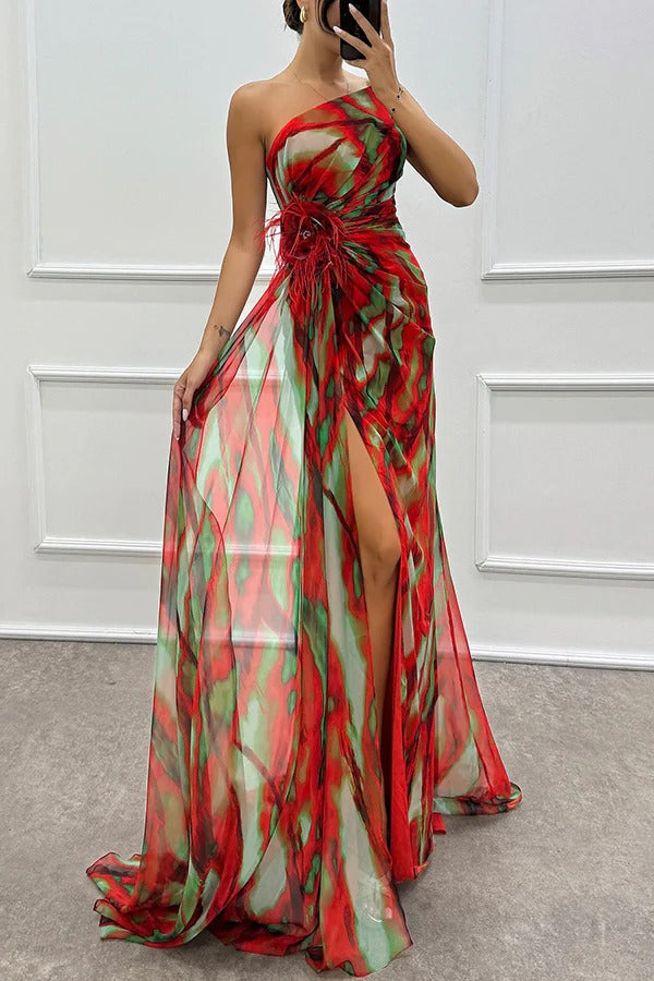 Sophia - Women's Off-Shoulder Slit Printed Maxi Dress - photo 4
