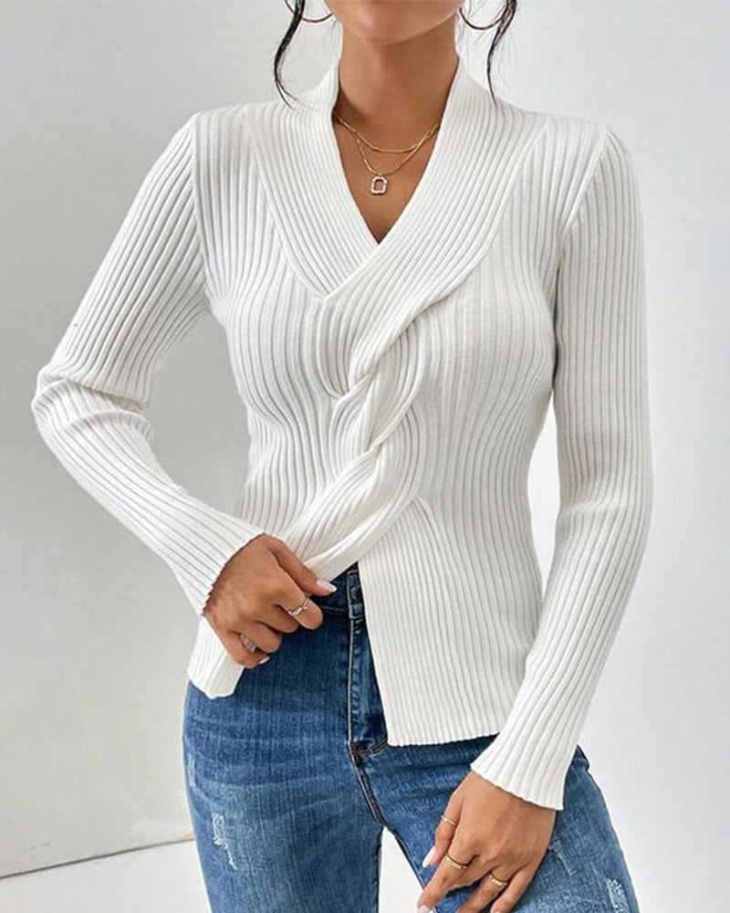 Stella - Women's Twist-Front Ribbed Sweater