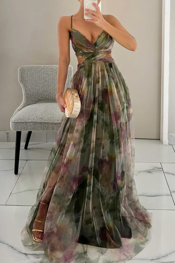 Nadia - Women's Multicolour V-Neck Slip Maxi Dress